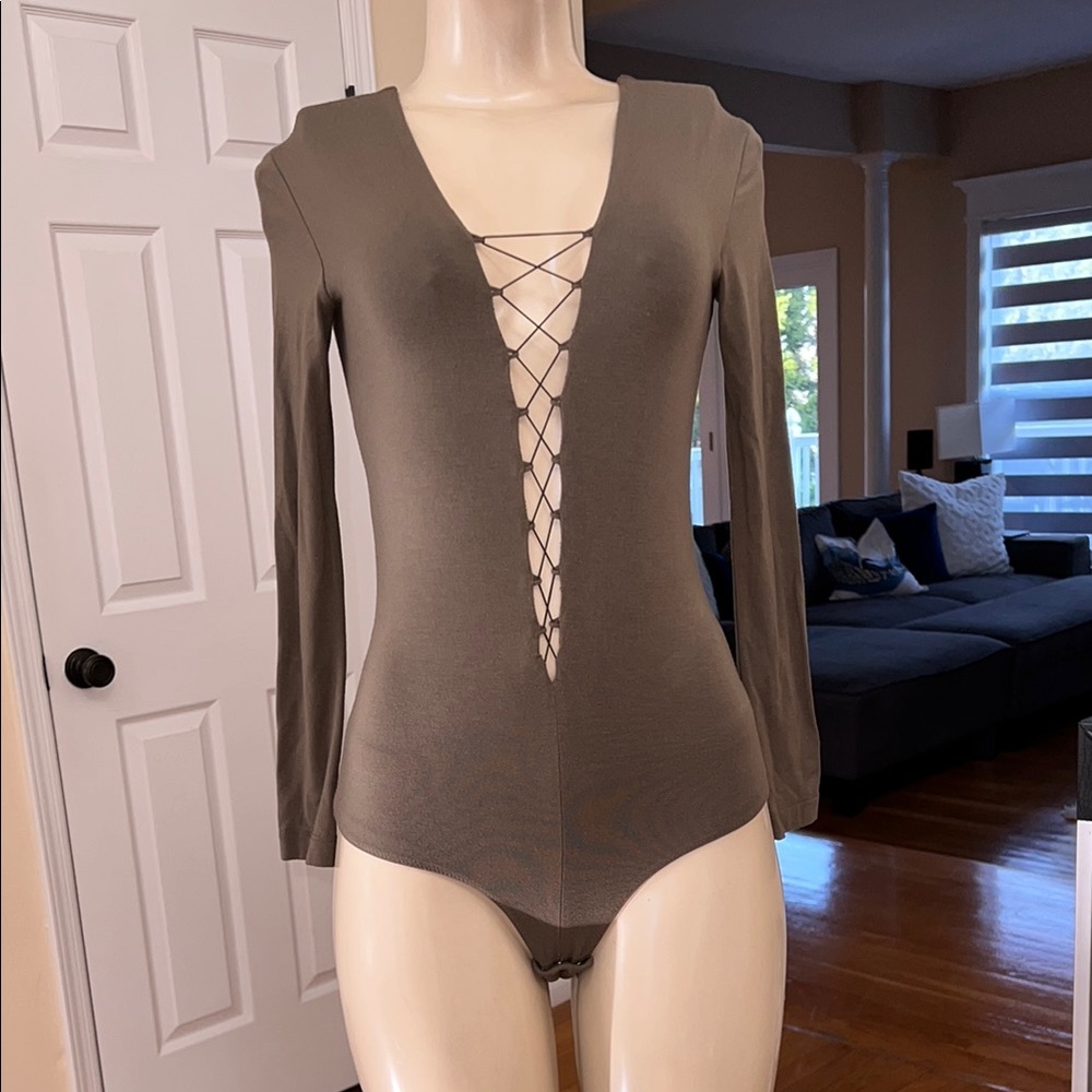 Alexander Wang Brown Long Sleeve Cut Out Bodysuit